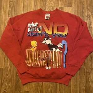 Vintage‎ 90s Looney Tunes Sweatshirt Adult Medium Tweety Bird & Sylvester Rare